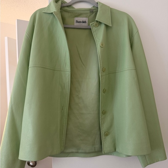 Aritzia Jackets & Blazers - Aritzia Light Green Leather Jacket